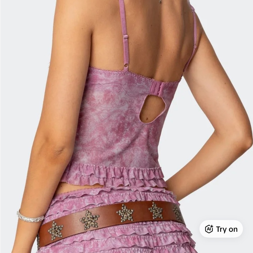 Pink Ruffled Crop Top - Picture 2 of 5